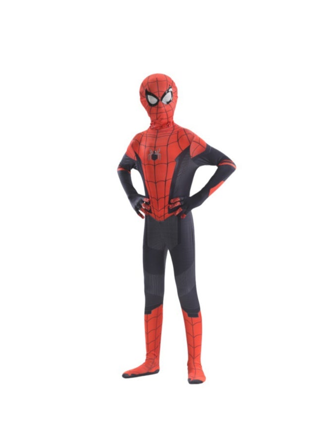 SPIDERMAN بدلة سبايدر مان بيتر باركر المحدثة، بدلة كاملة للجسم، زي بطل خارق من فيلم بعيد عن الوطن بتصميم أحمر وأسود لمحبي الحفلات والأزياء من 9 إلى 11 سنة 140 سم - Image 1